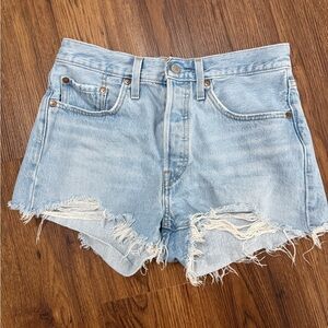 Levi's Light Blue Distressed High-Rise Denim Shorts